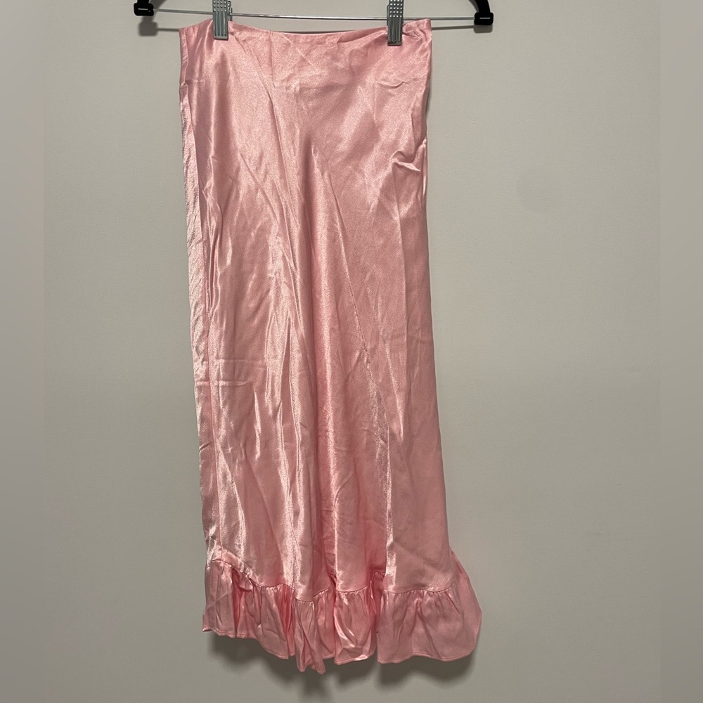 Women’s & Other Stories Pink Satin Maxi Midi Skirt Ruffle Hem Size 0